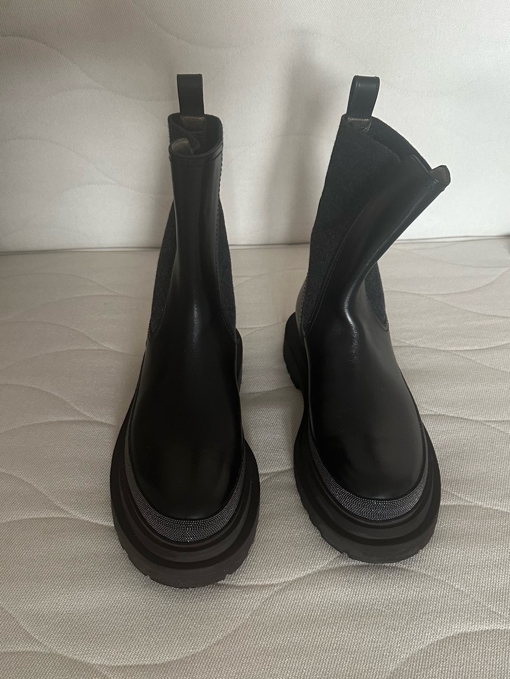 Brunello Cucinelli Black Leather Monili Chelsea Boots